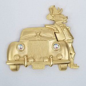 Vintage JJ Brooch Western Bull and Rolls Royce-VGC